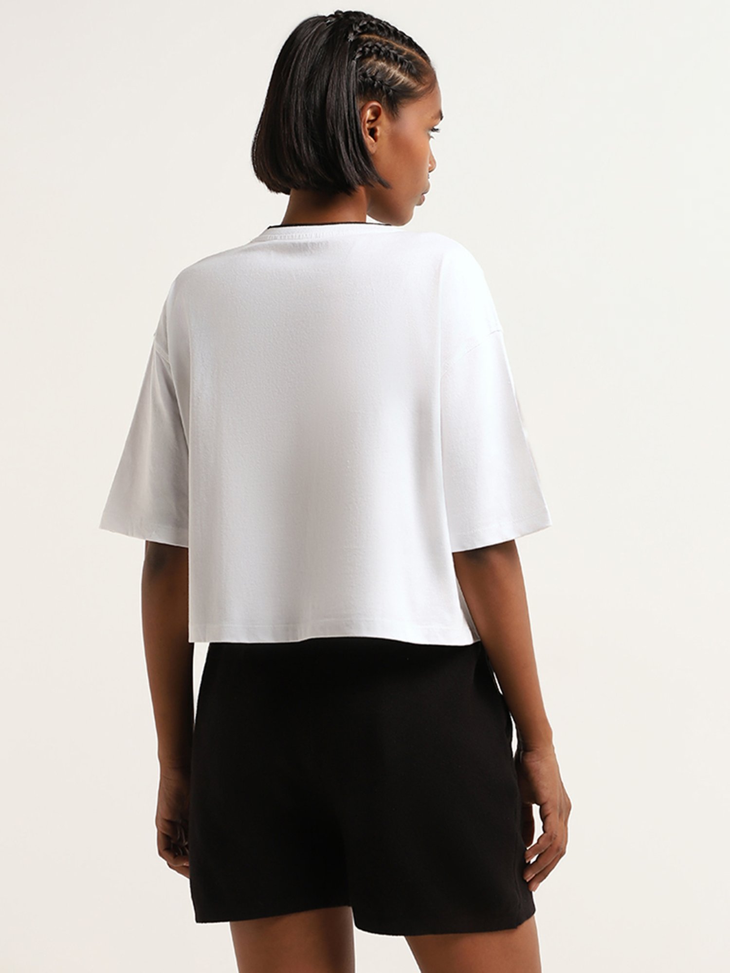 Studiofit by Westside Solid White Crop T-Shirt