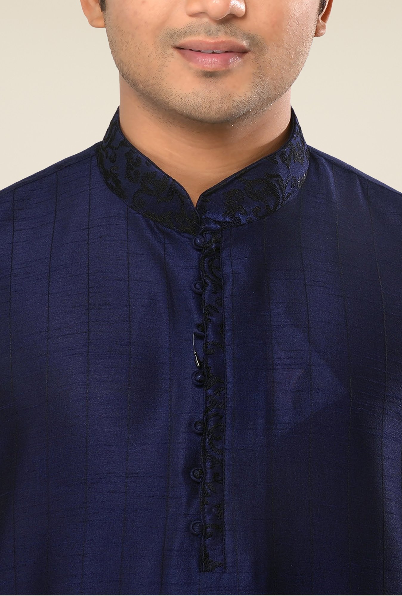 Manyavar Navy Striped Kurta & Chudidar Set