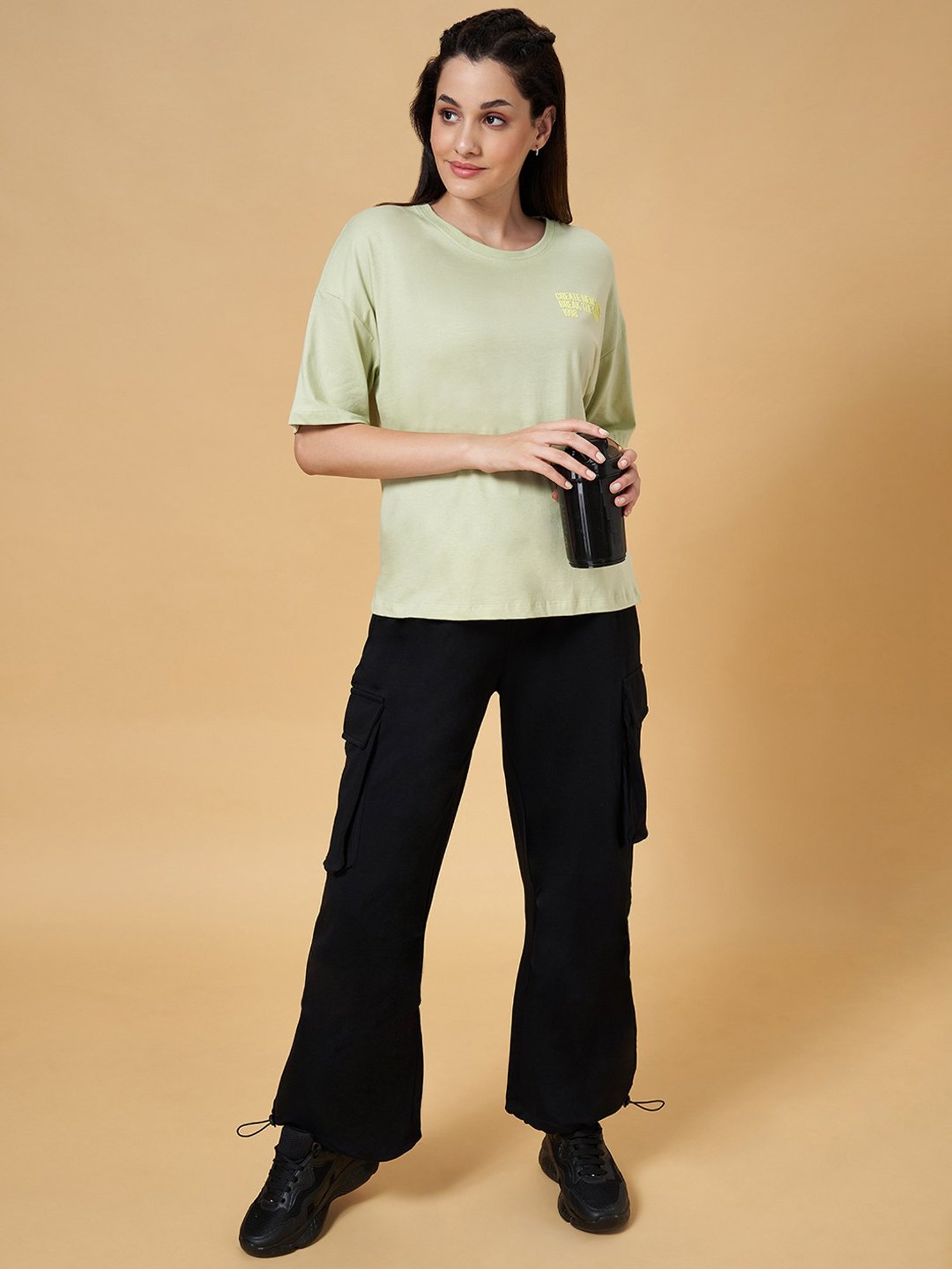 Ajile by Pantaloons Green Cotton Graphic Print Sports T-Shirt