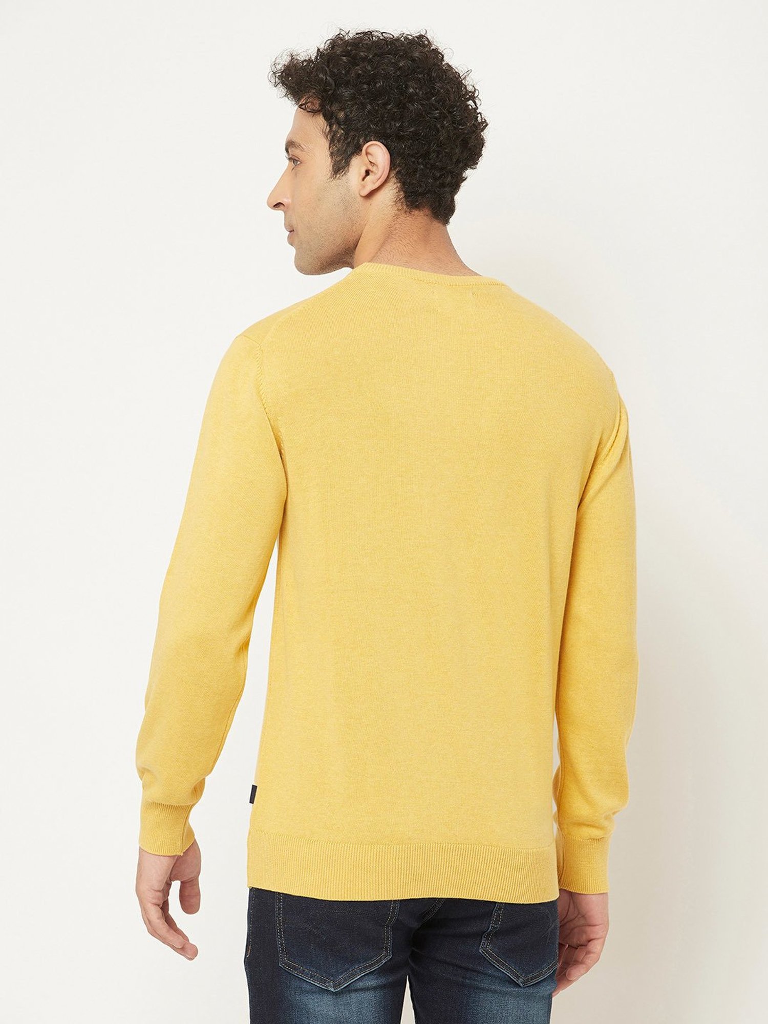 Crimsoune Club Yellow Regular Fit Round Neck Cotton Sweater