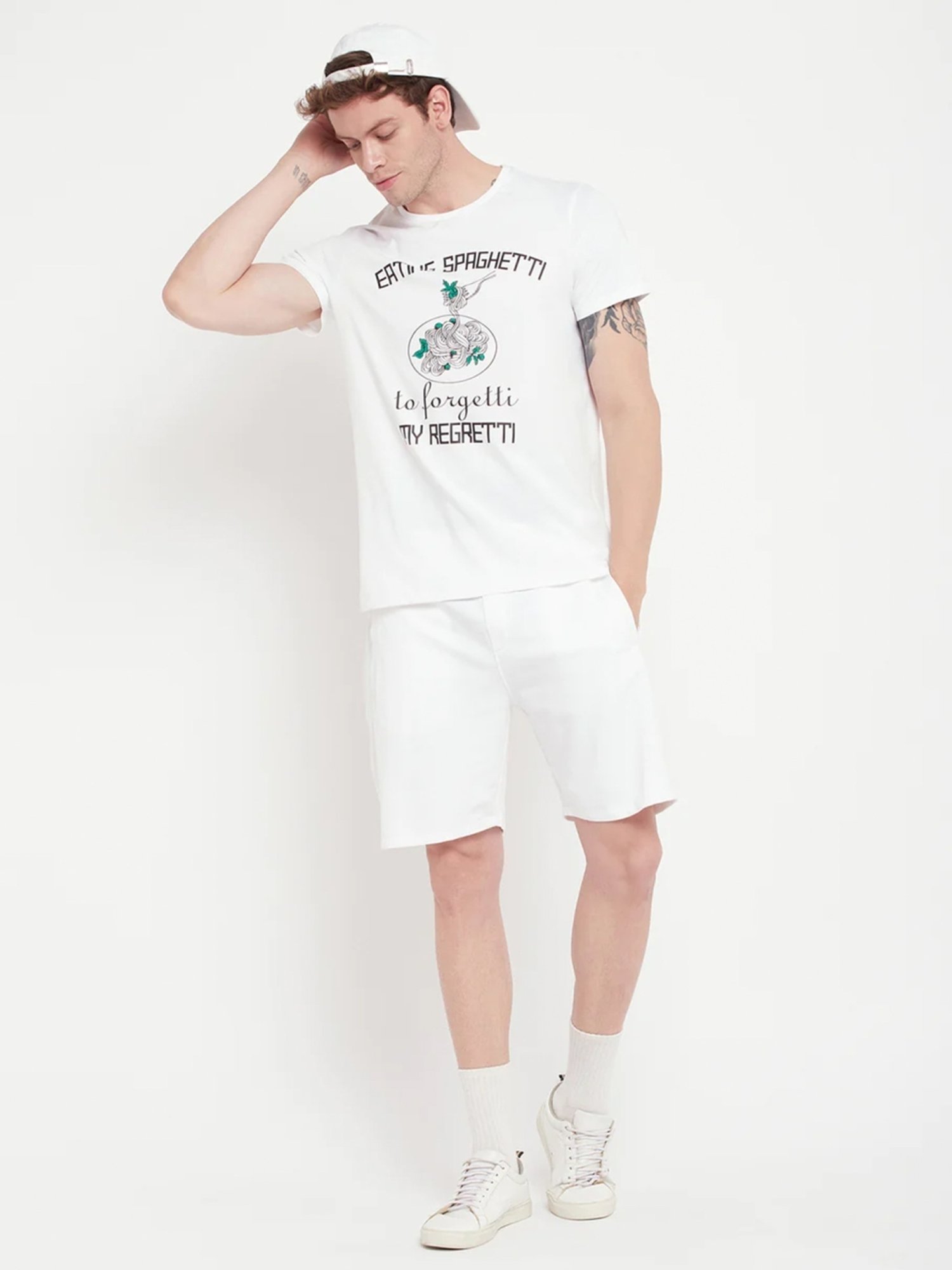 Edrio White Cotton Relaxed Fit Printed T-Shirt