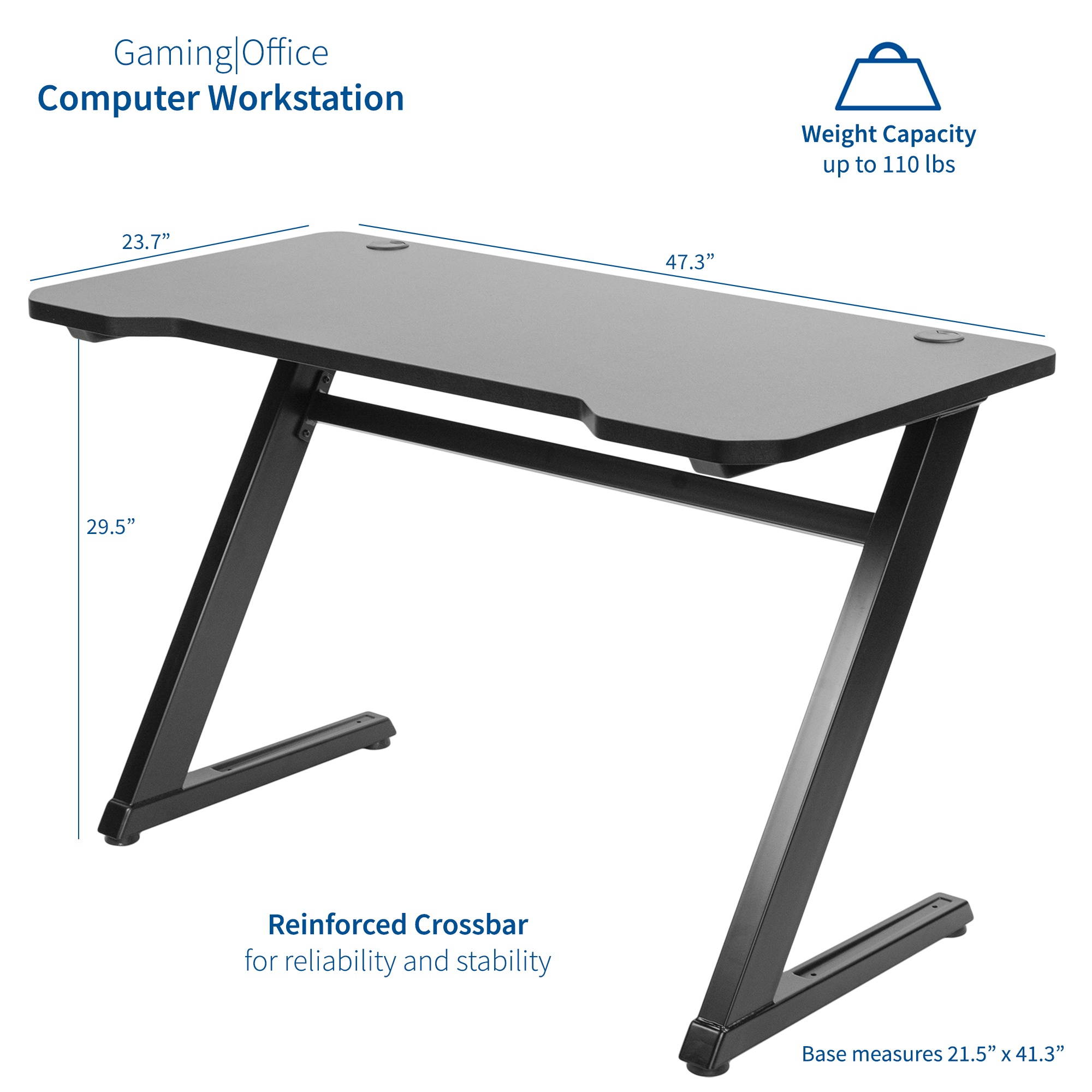 VIVO Black 47&rdquo; Gaming Desk Table with Z-Shaped Frame | Home Office Computer Workstation (DESK-GM1ZB)