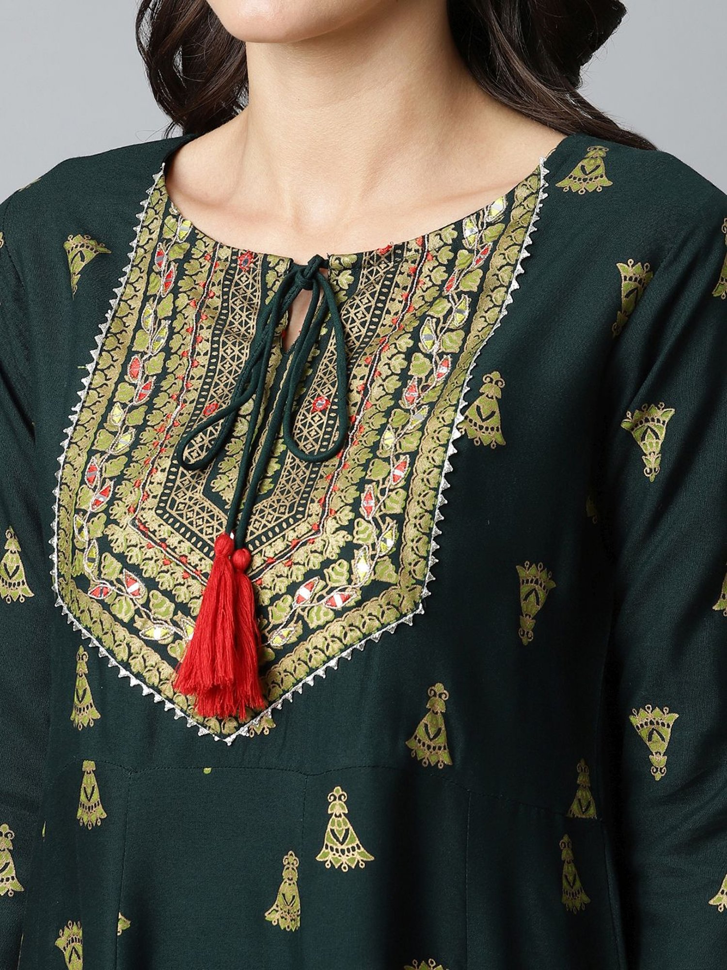 Sringam Green Embroidered A Line Kurta