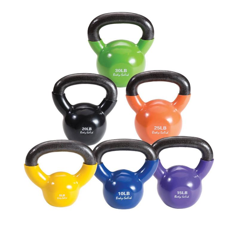 Body-Solid Vinyl Coated Colored Kettlebell Set with Rack - (5-30lbs)