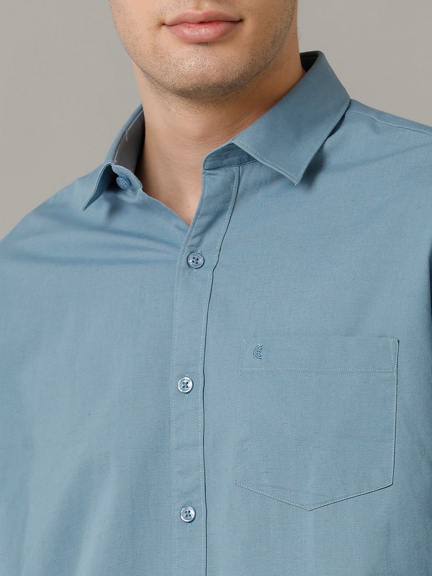 Cavallo By Linen Club Blue Linen Contemporary Fit Shirt