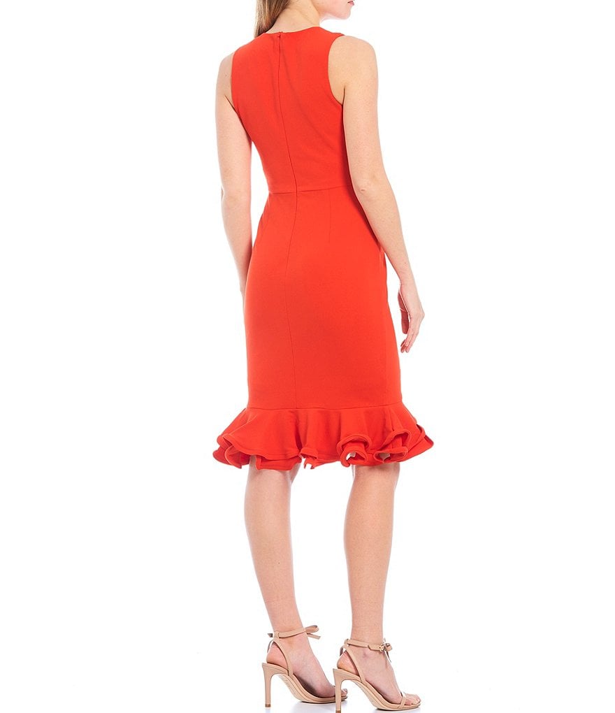 Eva Varro Floral Placement Print Knit Jersey Reversible to Solid Black Sheath Dress