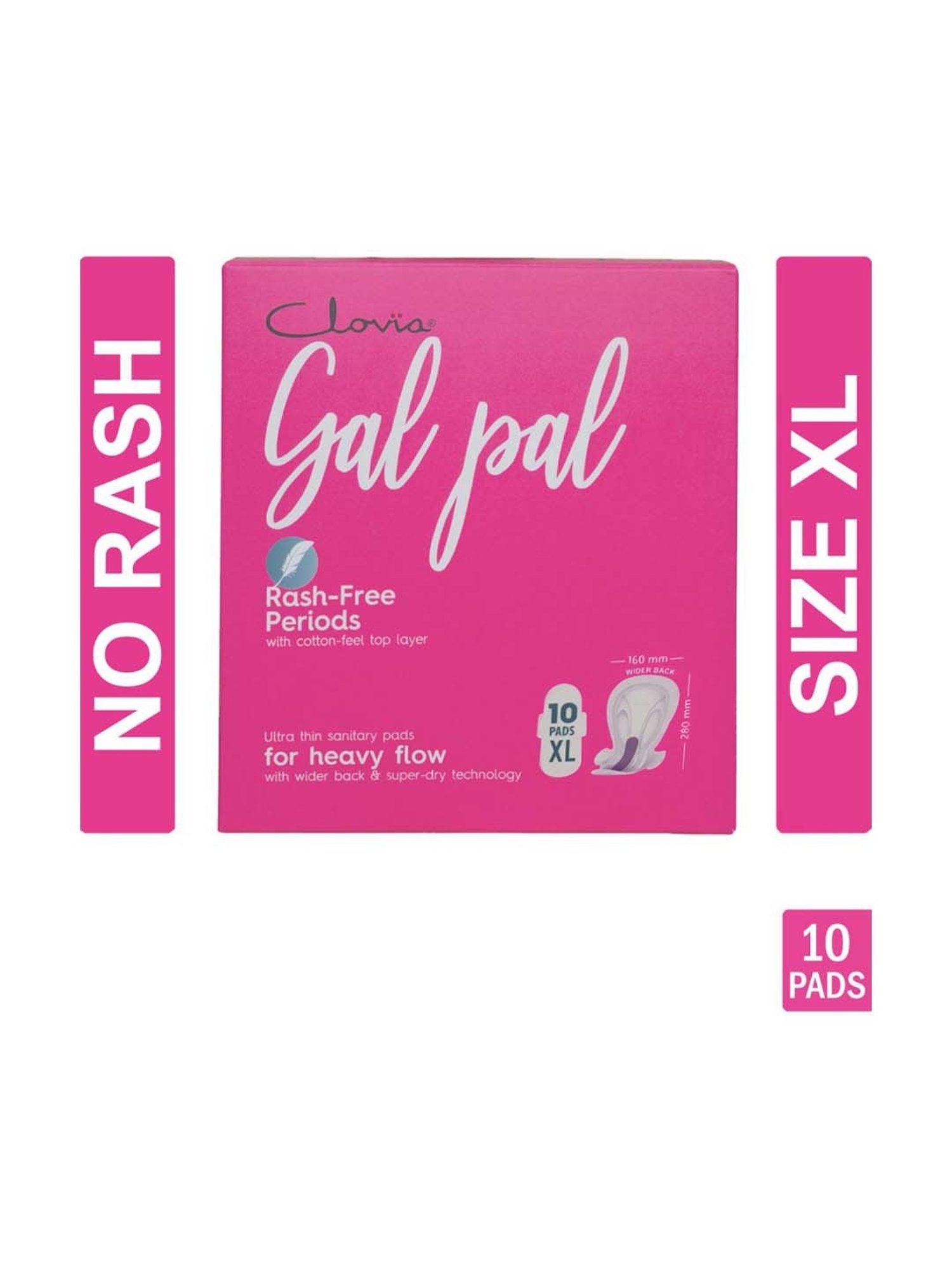 Clovia Botaniqa Gal Pal Sanitary 10 Pads XL for Heavy Flow - 280 mm