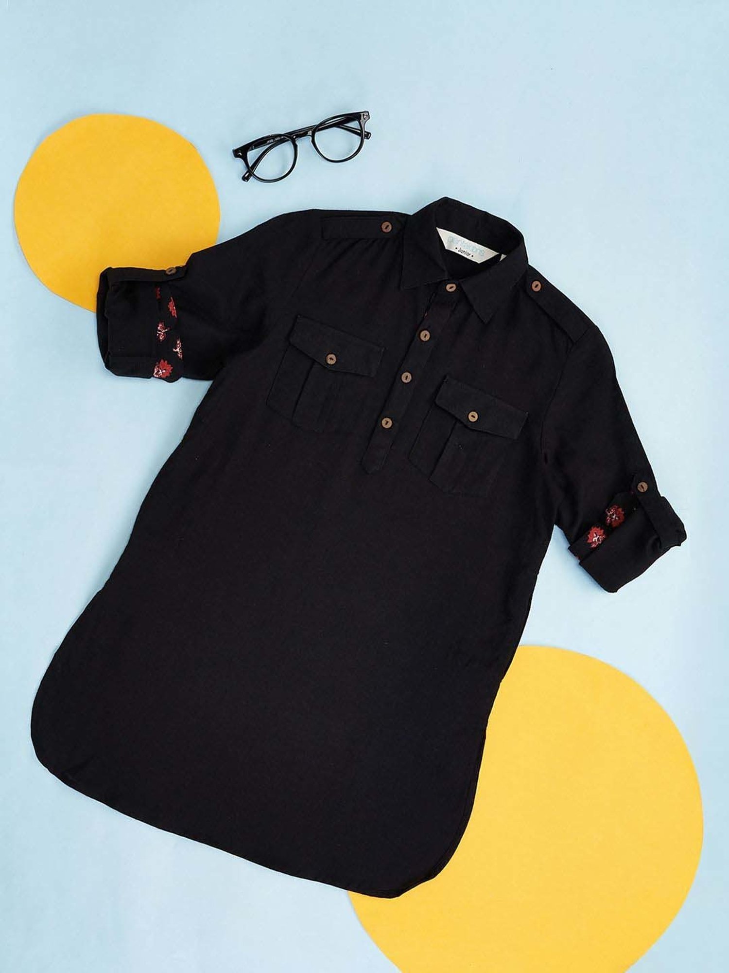 Indus Route by Pantaloons Kids Black Cotton Regular Fit Full Sleeves Kurta