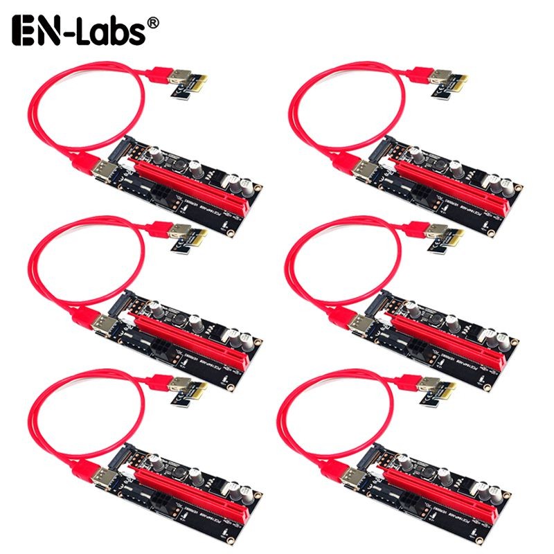 PCIe Riser Cable 1X to 16X Graphics Extension for GPU Mining Powered Riser Adapter Card, 60cm USB 3.0 Cable,PCI Express X1 to X16 GPU Mining Card, SATA,6Pin and Molex 3 Power Options-6pcs/Lot