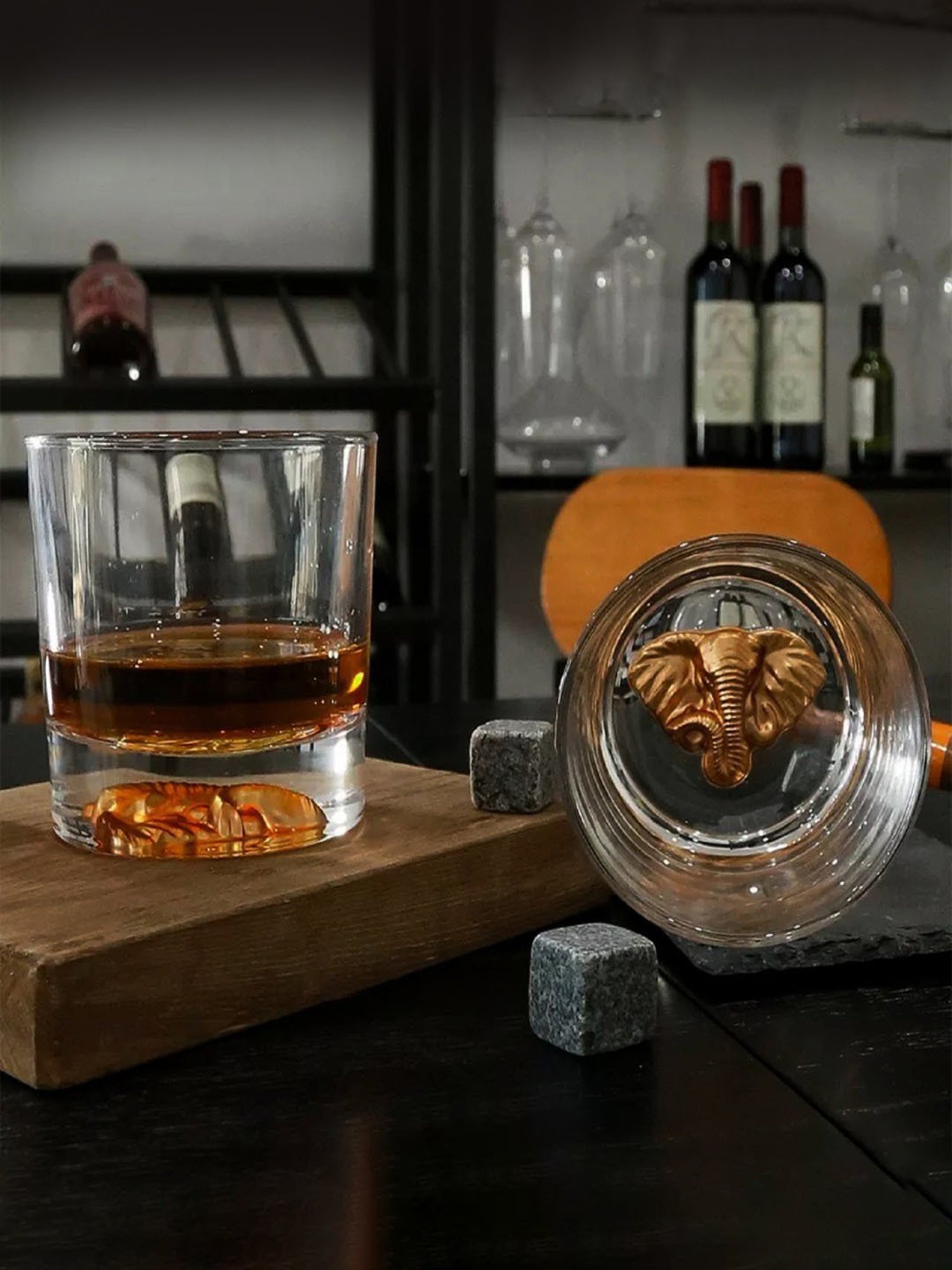 Melbify Gold Elephant Transparent Whiskey Glass 300ml - Set of 2