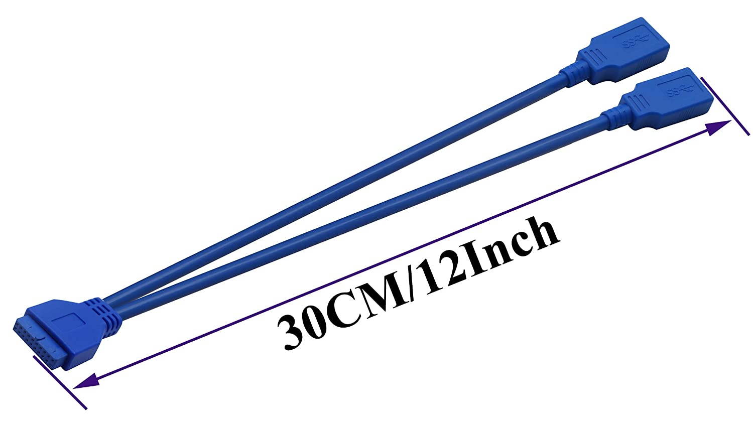 AAOTOKK 20 Pin Y Splitter Cable Dual Port USB 3.0 A Female to 20 Pin Female Motherboard Header Cable for USB Ports Directly to Computer Motherboard Backward Compatible with USB 2.0/1.0 (30cm-USB F)