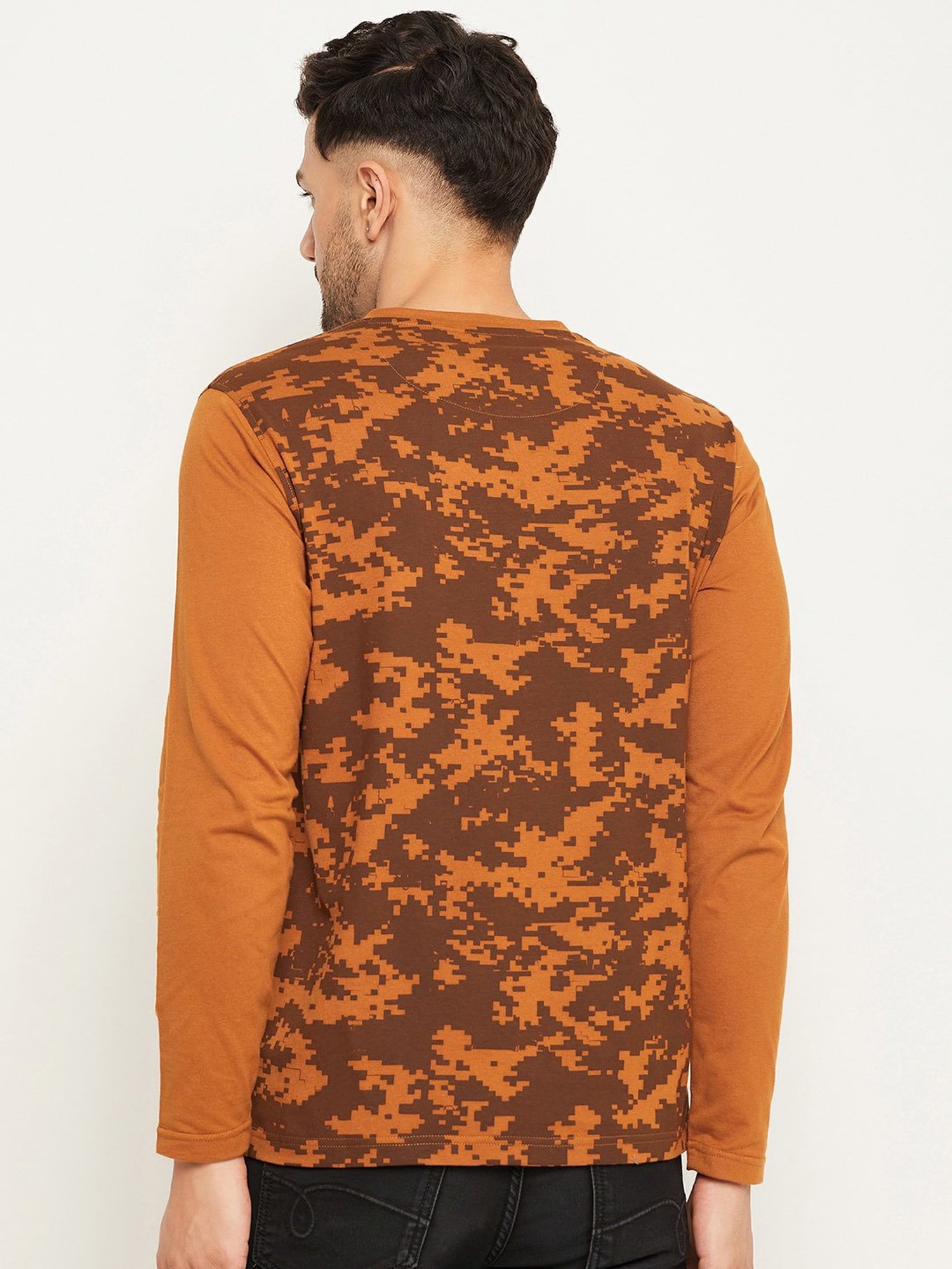 Club York Brown Regular Fit Printed Crew T-Shirt