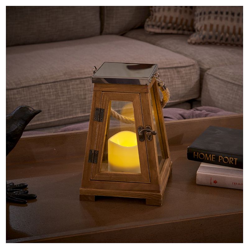 Smart Living Newport 9" LED Candle Outdoor Lantern - Natural Wood