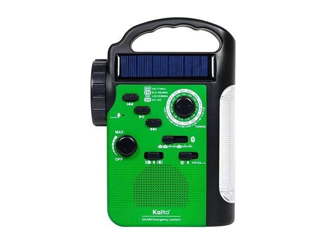 KA340 5Way Powered Rechargeable LED Camping Lantern Emergency AMFMSW NOAA Weather Alert Radio with Bluetooth Flashlight 5V USB Mobile Phone Charger MP3 Player Siren Green