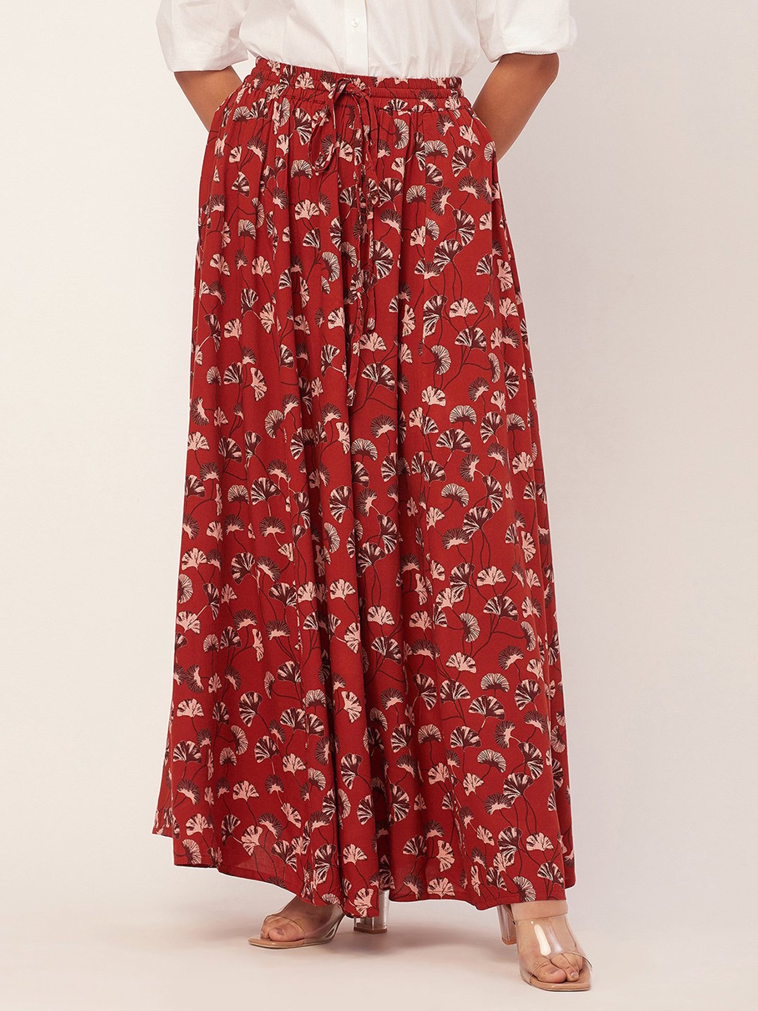 Moomaya Red Floral Print Skirt