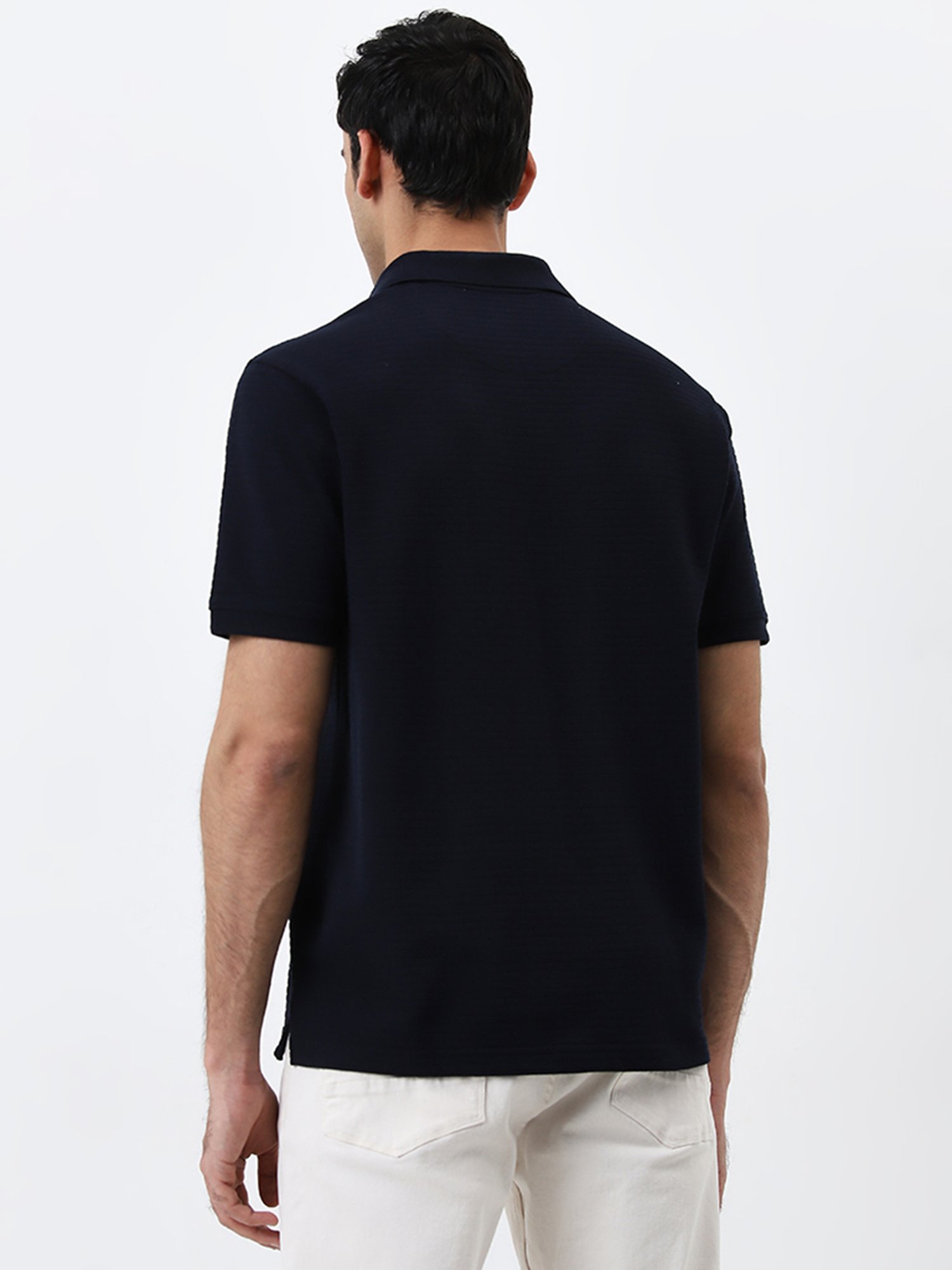 WES Casuals by Westside Navy Self-Stripe Relaxed-Fit Polo T-Shirt