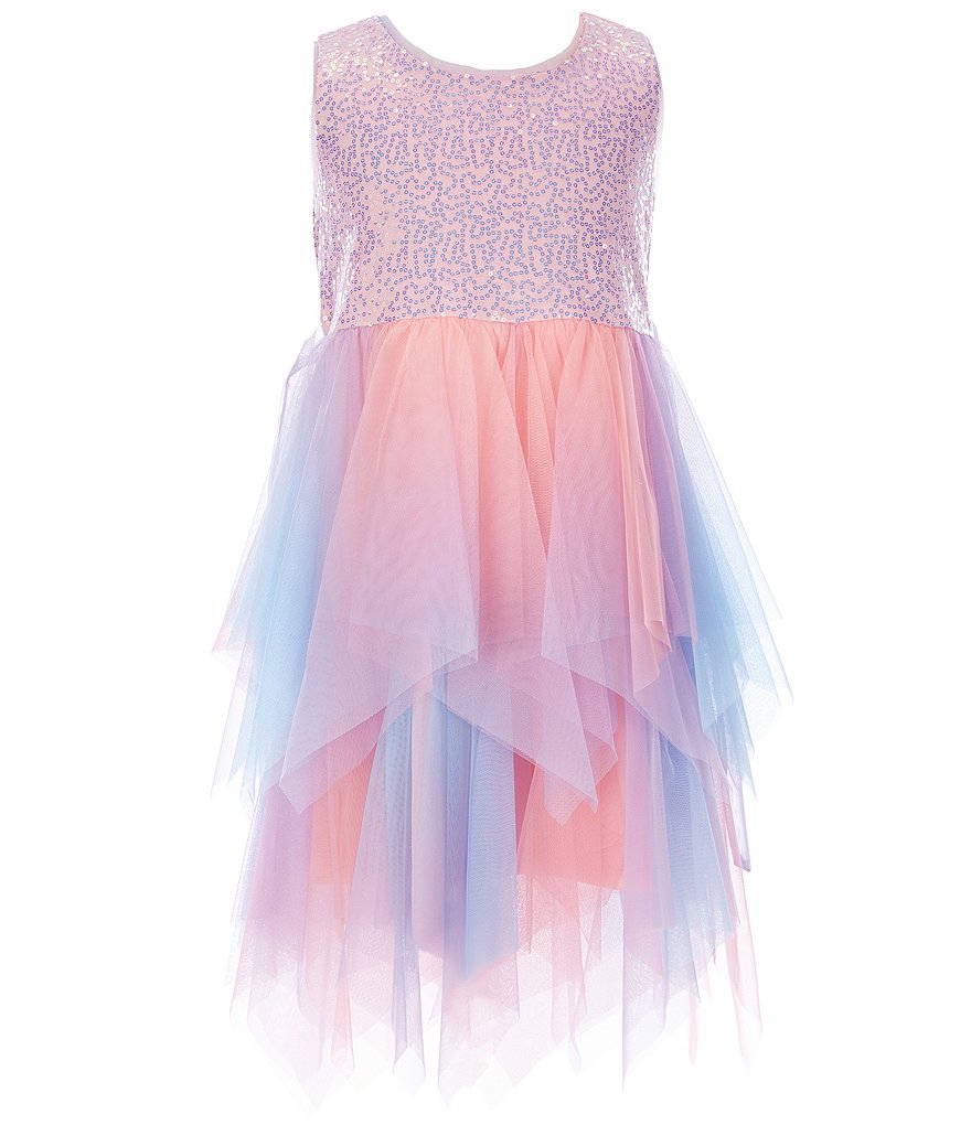 Bonnie Jean Big Girls 7-16 Sequin/Ombre Handkerchief-Hem Dress