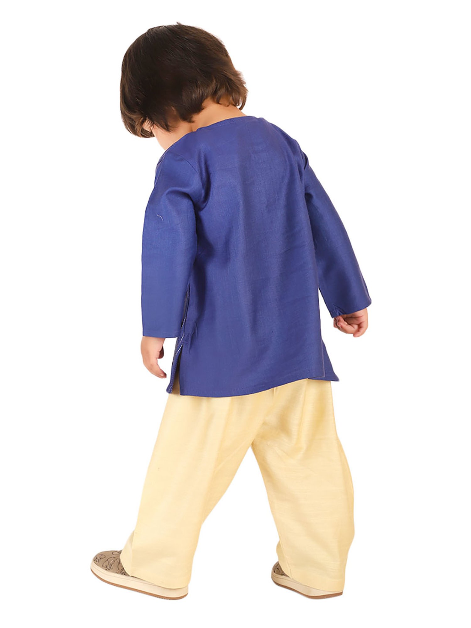 Fabindia Kids Navy & Cream Embroidered Kurta with Pyjamas