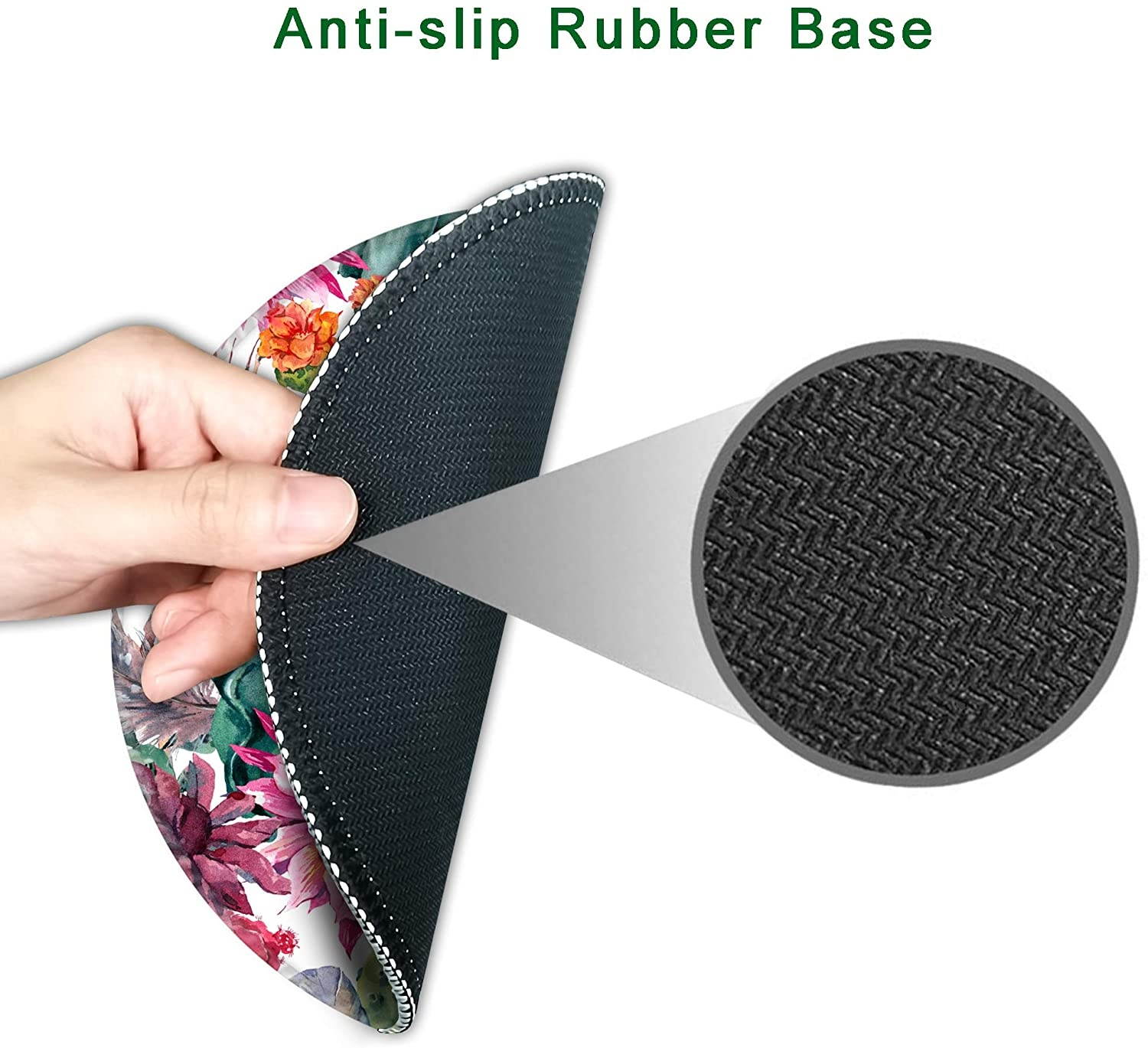 Dooke Mouse Pad with Stitched Edge, Premium-Textured Mouse Mat with Waterproof Non-Slip Rubber Base, Cute Round Mousepad for Laptop Computer Office Desk Accessories, 7.9 x 7.9 inch, Cactus and Flowers