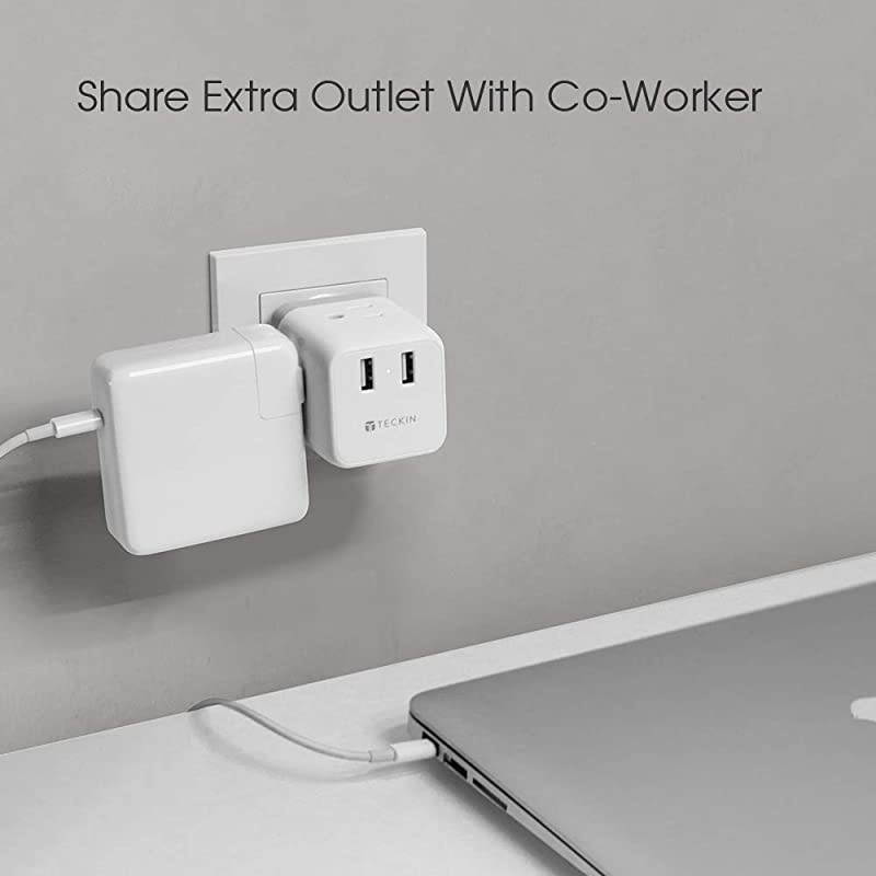 Travel Plug Adapter 2 Pack TECKIN International Travel Power Converter for Europe, Outlet Adaptor with 2 USB, US to EU Germany, Spain, France, Italy, Denmark, Iceland (Type C)