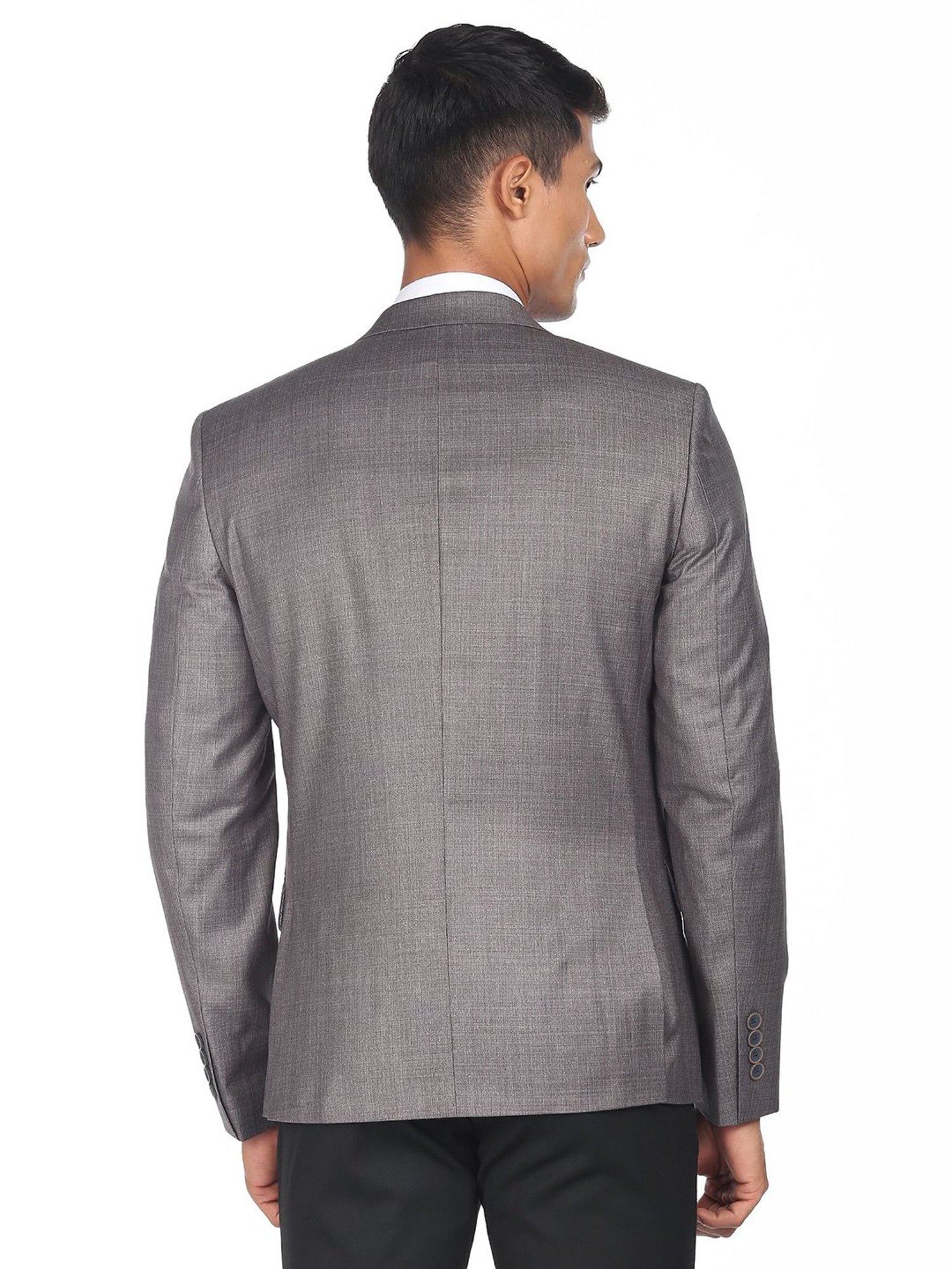AD by Arvind Grey Regular Fit Notch Lapel Blazer