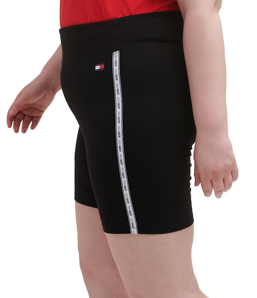Tommy Hilfiger Sport Plus Size High Rise Full Length Logo Taping 9#double; Active Biker Shorts