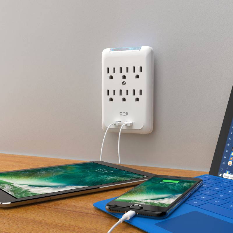 6 Outlet/2 USB Surge Protection Wall Tap by ONE POWER