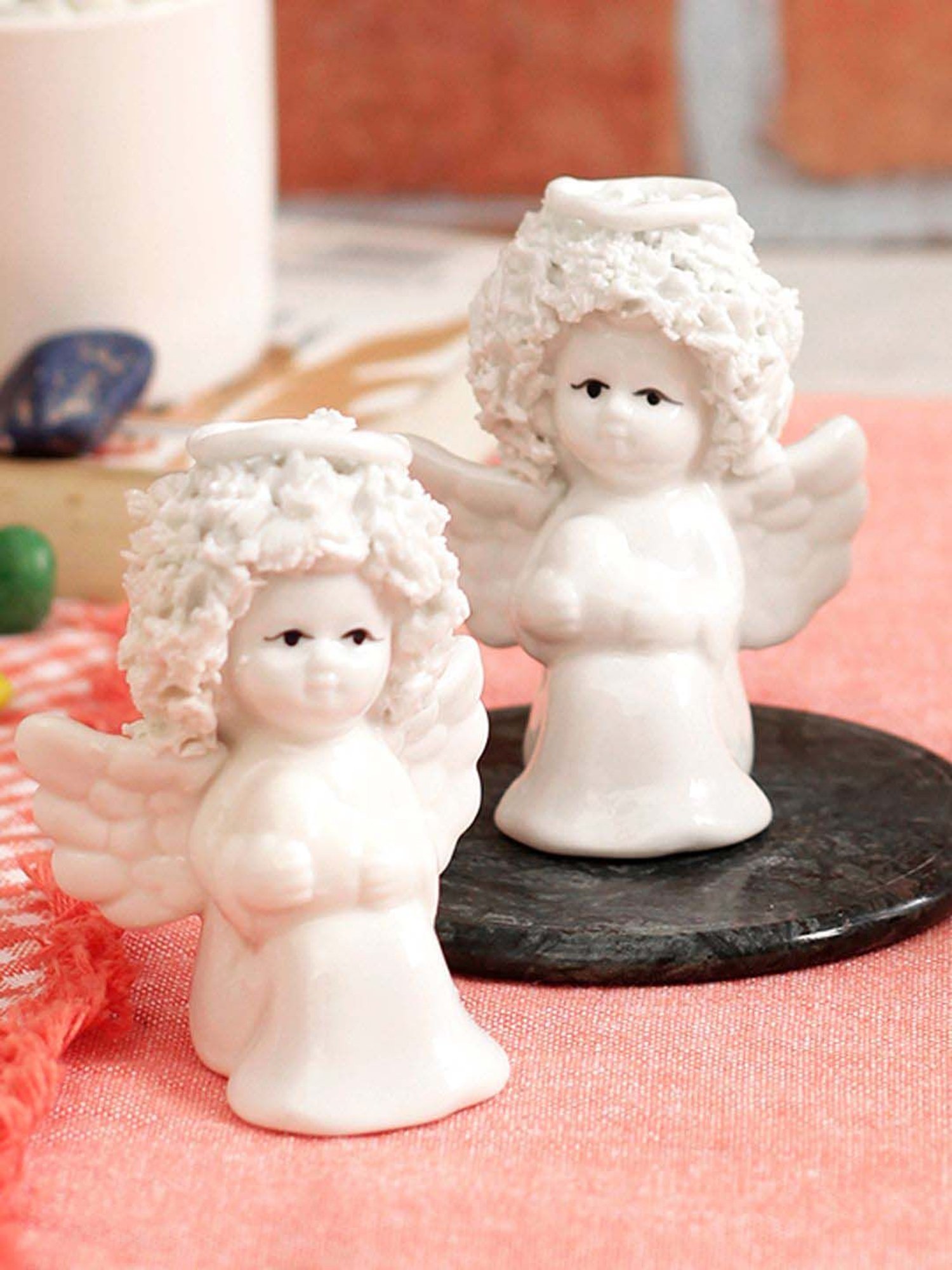 Tayhaa White Ceramic European Figurine Showpiece - Set of 2