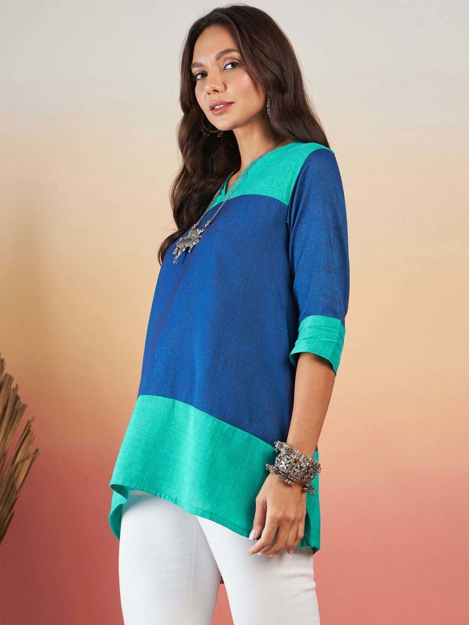 Inweave Blue Color-Block Tunic
