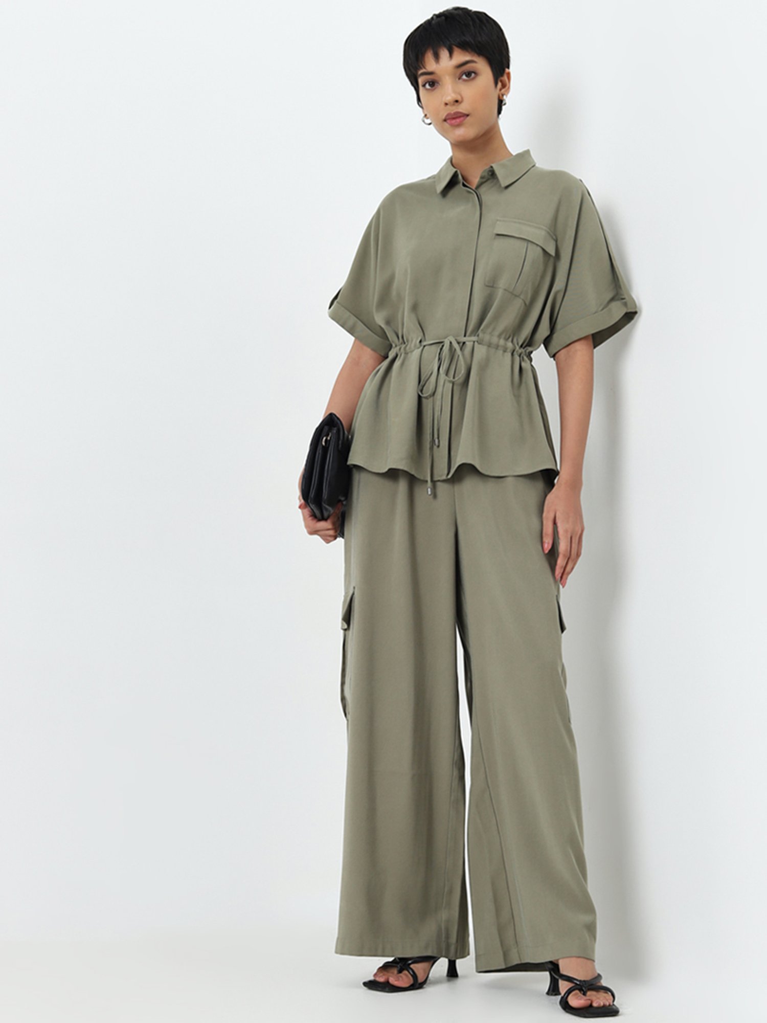 LOV by Westside Olive Solid Knot-Detailed Top