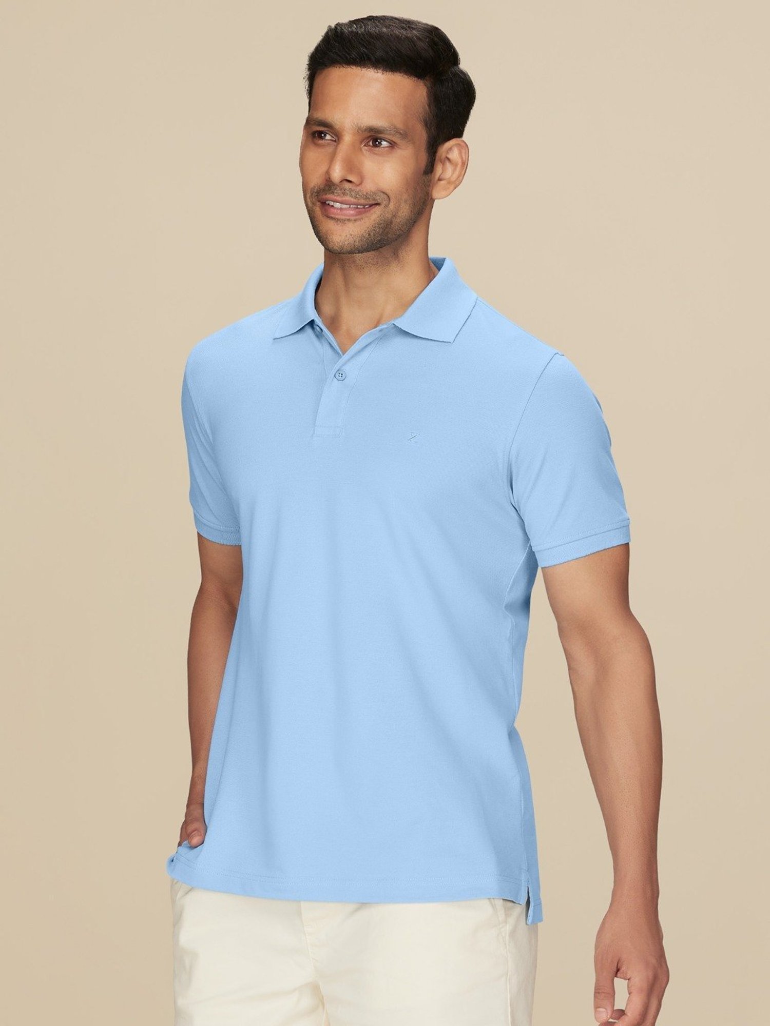 XYXX Sky Blue Cotton Regular Fit Polo T-Shirts