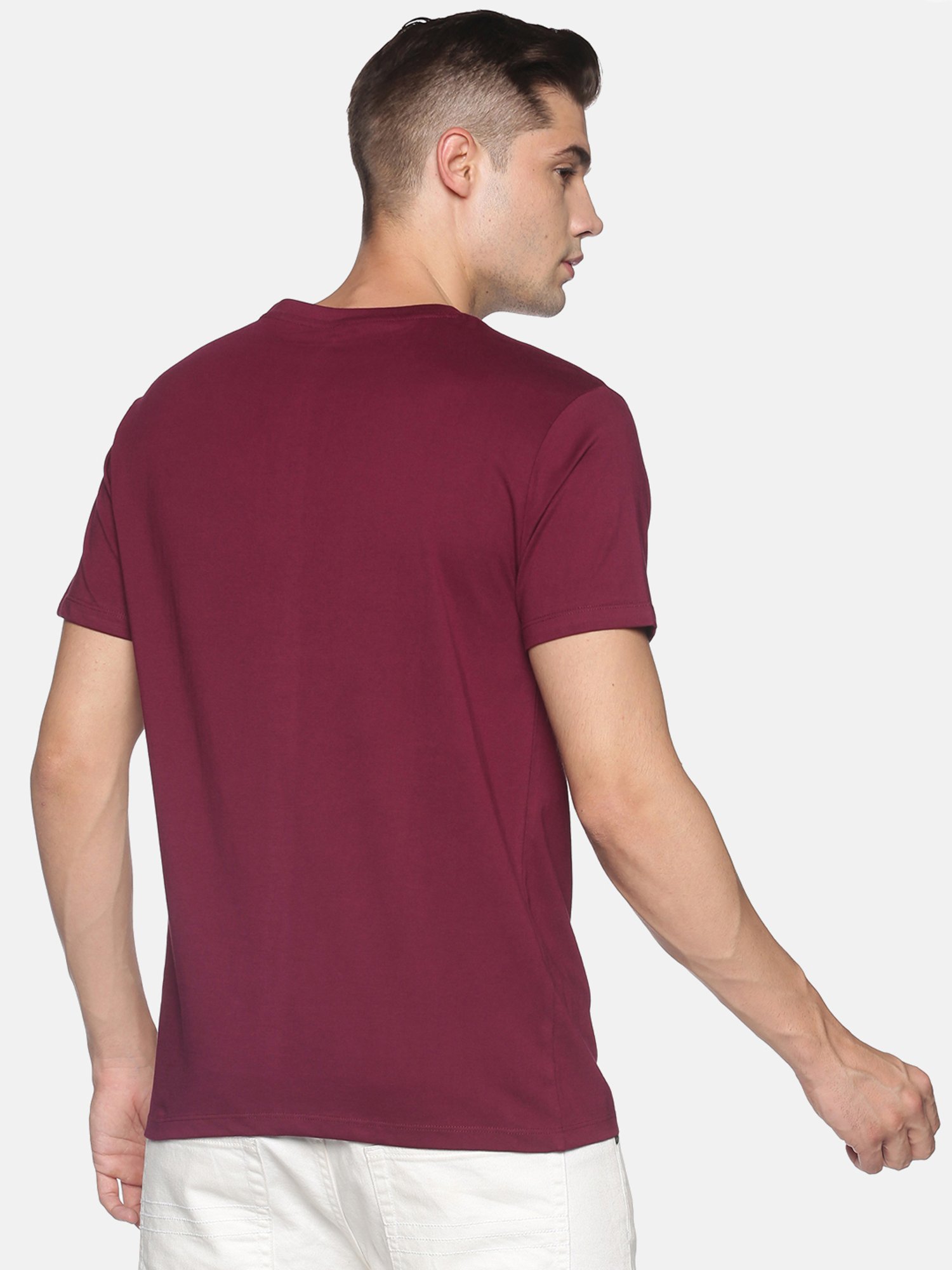 BLACK RADIO Maroon Slim Fit Printed Cotton Crew T-Shirt