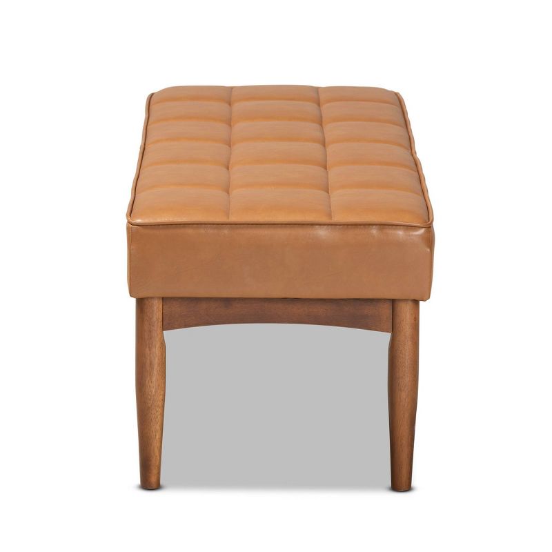 Sanford Tan Wood Dining Ottoman Walnut Brown - Baxton Studio