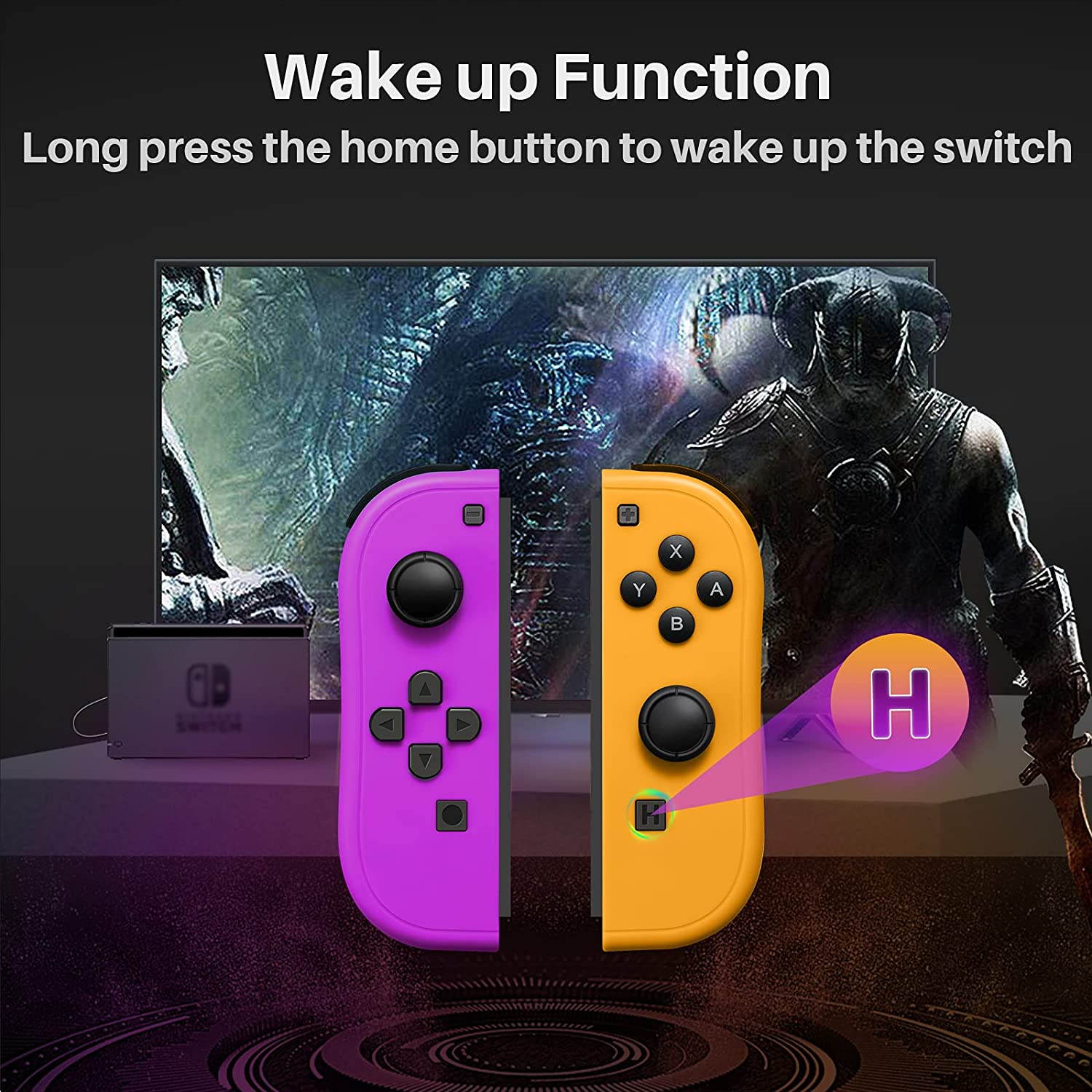Joy-Pad Controller Compatible with Switch,Left and Right Controllers with Straps Support Wake-up Function (Purple and Orange)