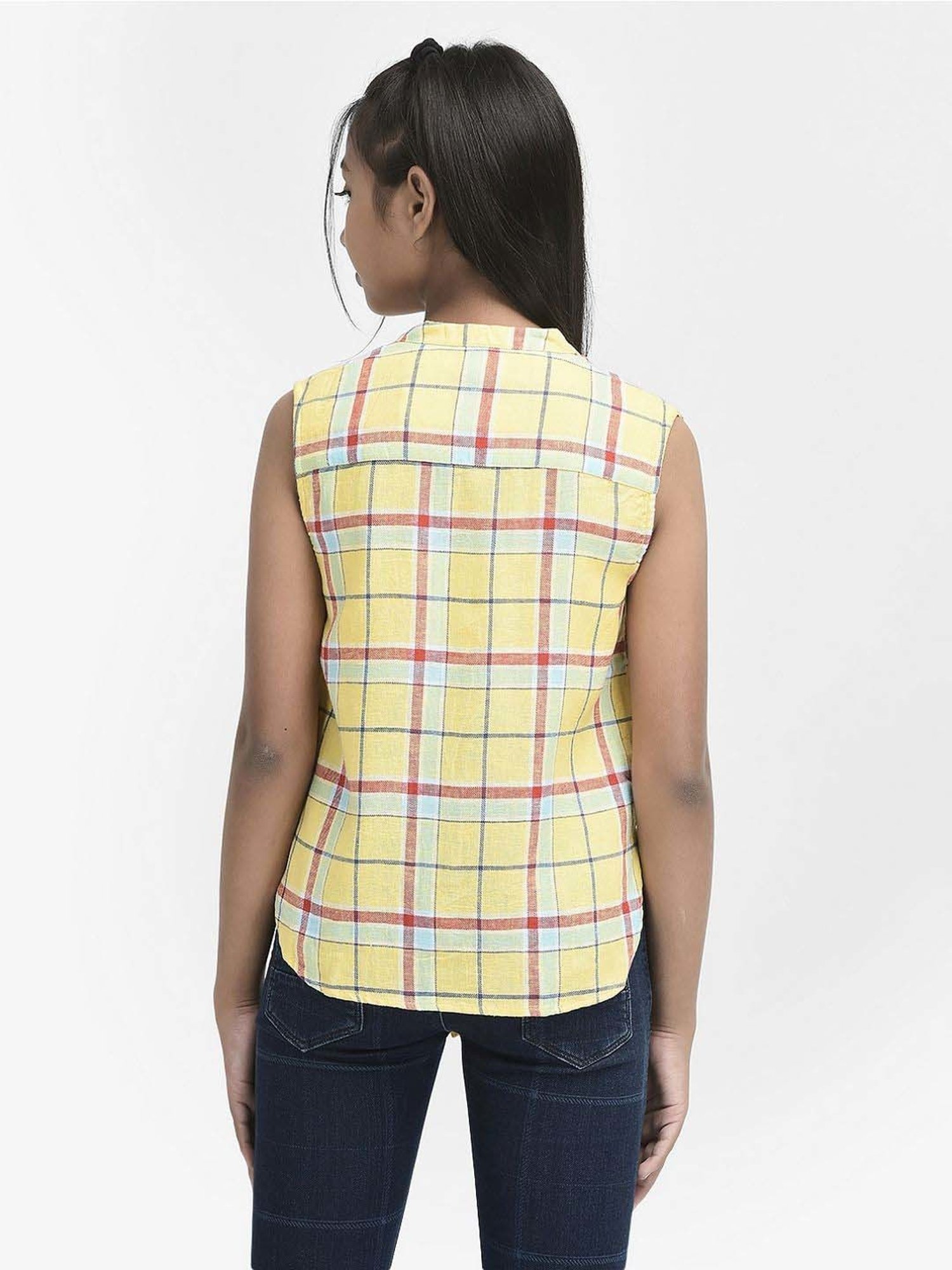 Crimsoune Club Girls Yellow & Red Checks Shirt