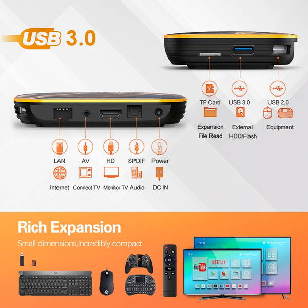 4GB RAM/128GB ROM Power by Android 10.0 4K Android TV BOX 5G 3D WIFI Smart TV BOX RK3318 Quad-Core Streaming Network Media Player Ott TV BOX Set-top Box