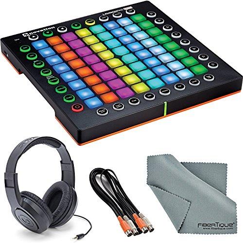 Novation Launchpad Pro MIDI controller and Grid Instrument Bundle with Samson Stereo Headphones + Cable + Fibertique Cleaning Cloth