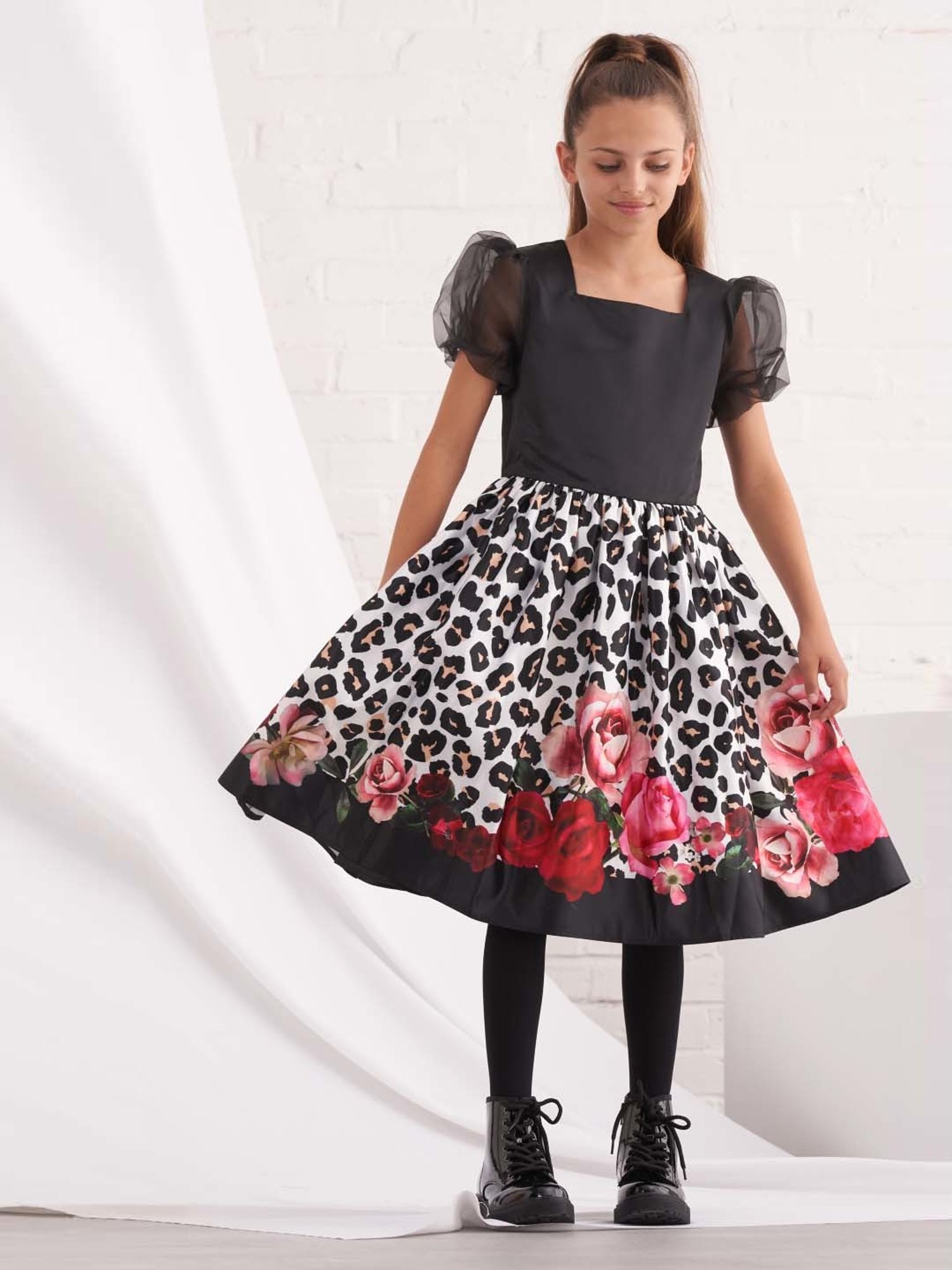 Angel & Rocket Kids Black & White Floral Print Dress