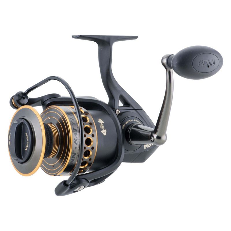Penn BTLII6000 Battle II HT100 Carbon Fiber Saltwater Fish Spinning Fishing Reel, Black & Gold