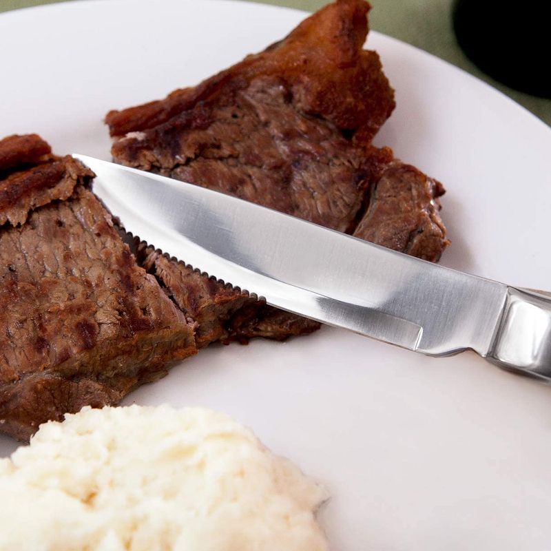 Knork 4 Piece Ergonomic Full Tang Metal Dining Silverware Flatware Serrated Steak Kitchen Dinner Knife Knives Set, Black/Silver