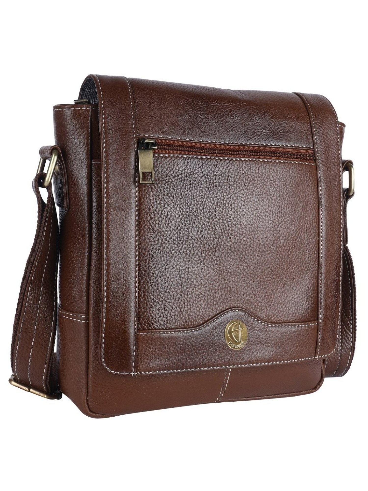 HiLEDER Brown Textured Medium Leather 9 inch Cross Body Bag