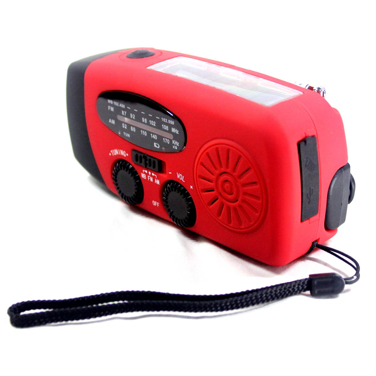 Foxnovo Portable Multi-functional Emergency Solar/Hand Crank Dynamo/USB Powered AM/FM/WB NOAA Weather Radio 3-LEDs Flashlight Cellphone Charger (Red)