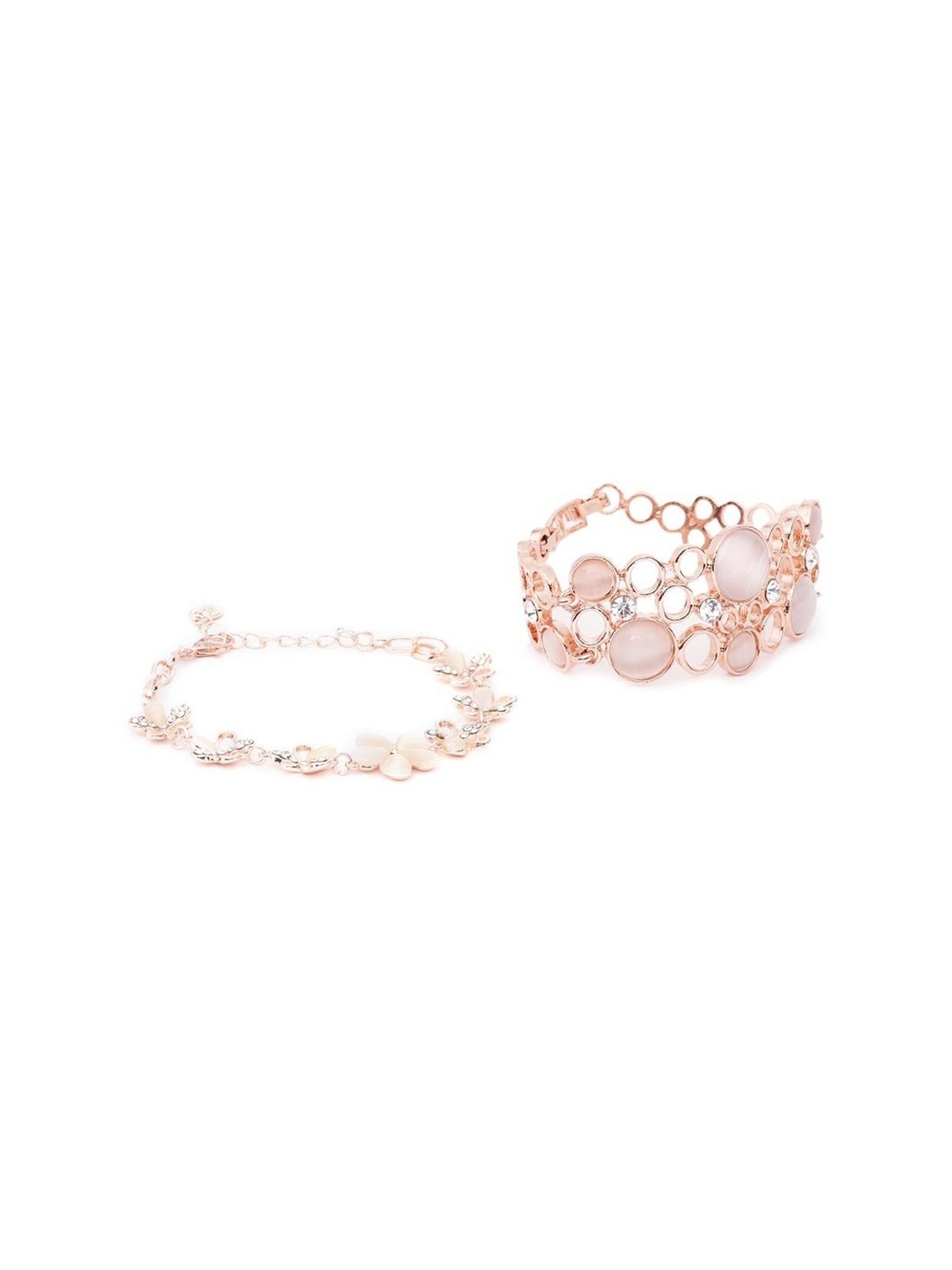 YouBella Rose Gold Crystal gold-plated	 Flexible fit Bracelet - Set of 2