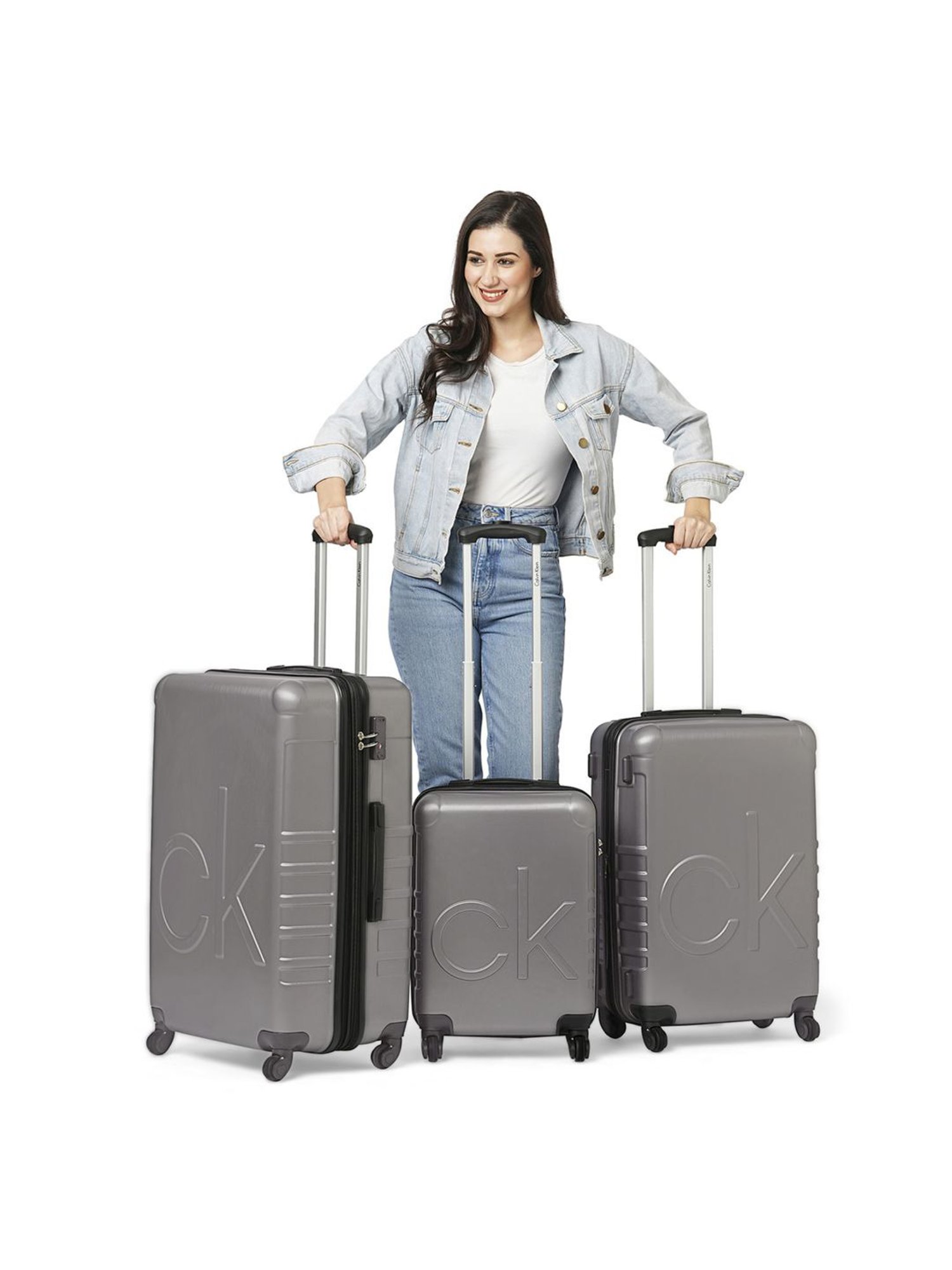 Calvin Klein Midtown Tour Dark Grey Textured Hard Cabin Trolley Bag - 76 cm