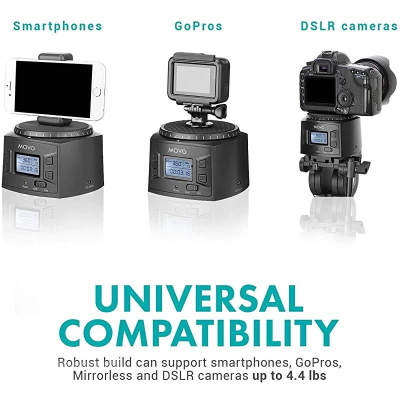 MTP20 Programmable Panoramic TimeLapse Tripod Head with Adjustable Rotating Angle Direction and Speed Compatible with Smartphones GoPro Mirrorless and DSLR Cameras up to 44 Lbs