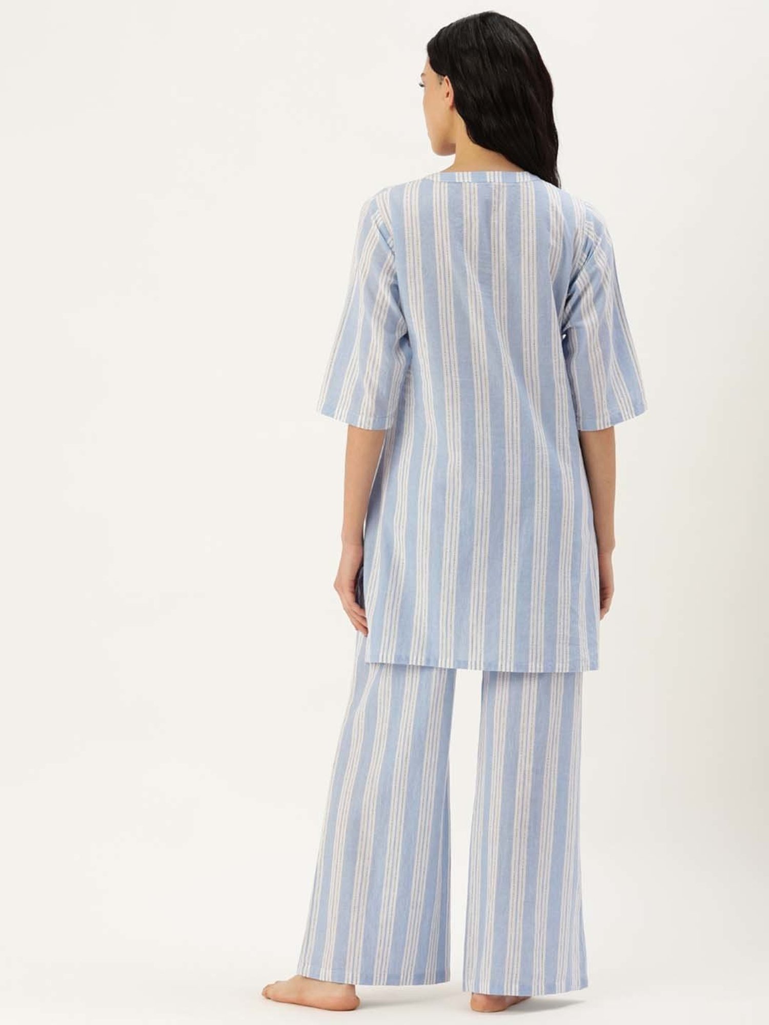 Clt.s Blue Cotton Striped Kurti Palazzo Set