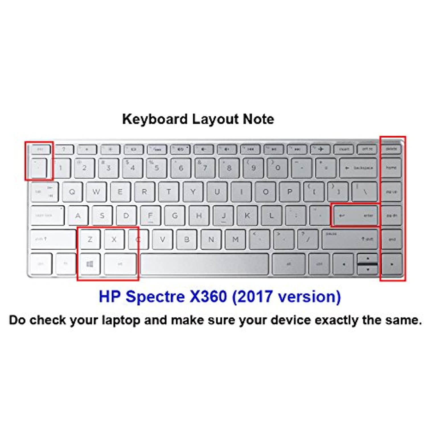 XSKN Keyboard Skin for HP Spectre X360 2-in-1 13.3" 13-W013DX 13-W023DX 13-AC013DX 13-AC023DX 13-AC033DX Series Touch-Screen Laptop, Ultra Thin Clear TPU Keyboard Cover US layout