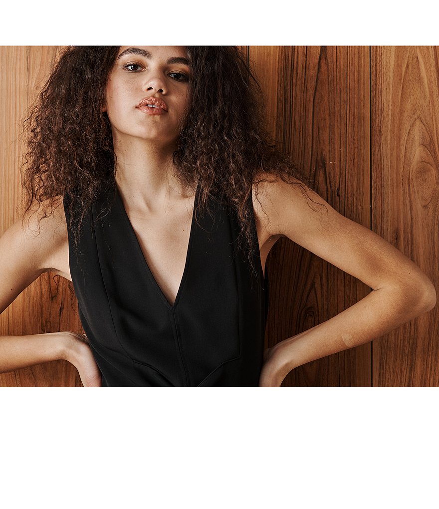 LDT Everly Deep V-Neck Front Drape Sheath Dress