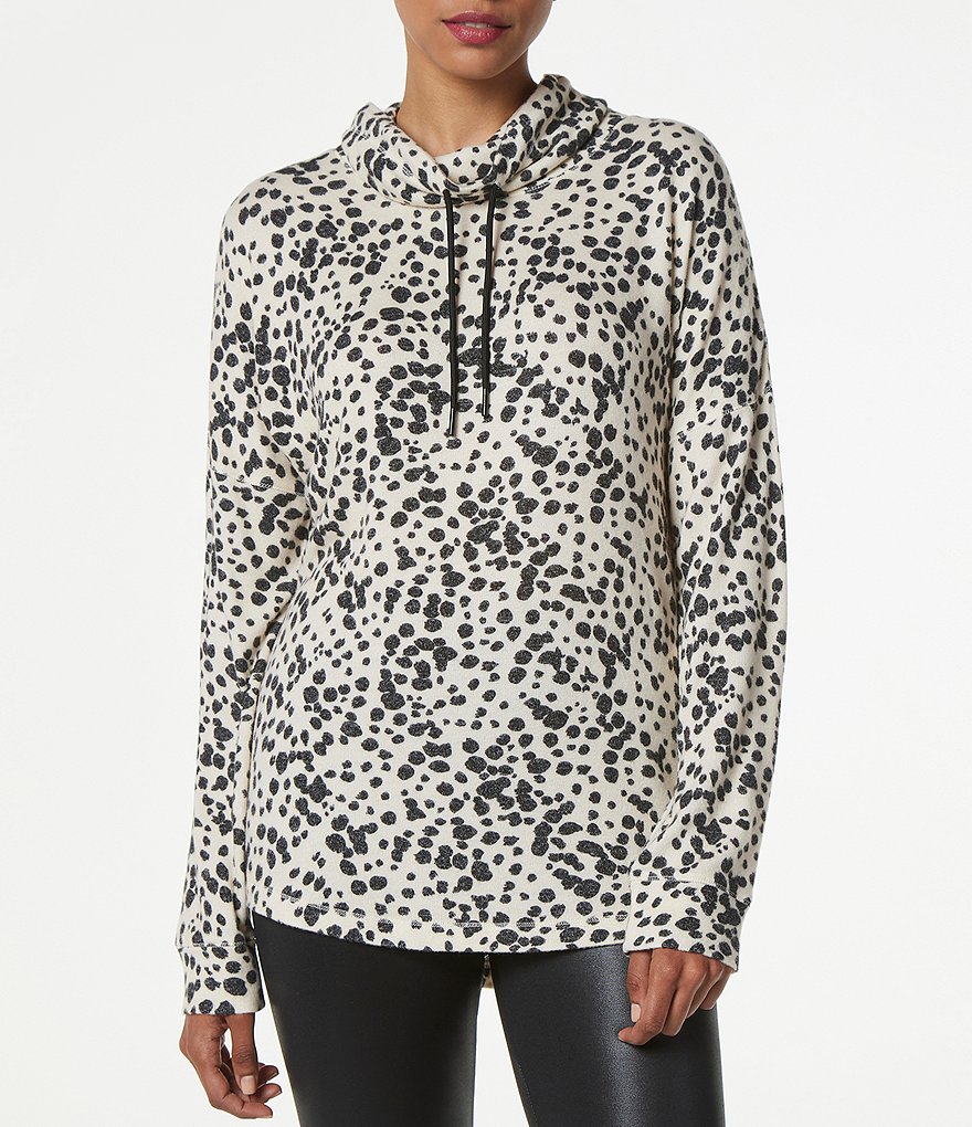 Marc New York Performance Animal Print Long Sleeve Soft Hacci Cowl Neck Tunic