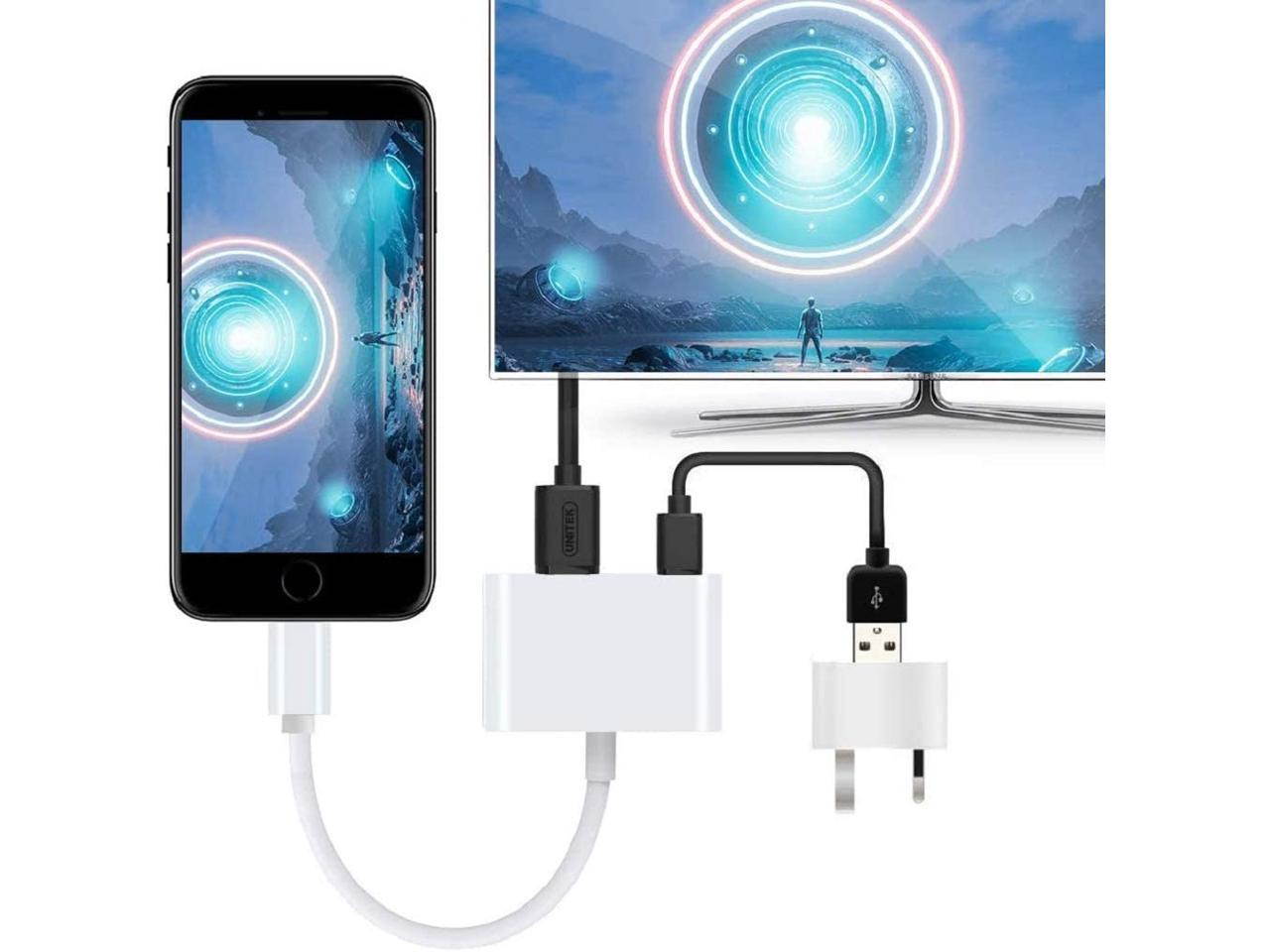 (Apple MFi Certified)Lightning to HDMI Adapter for iPhone, 1080P HDMI Digital Audio AV Adapter, HDMI Connector with Charging Port for iPhone/iPad/iPod Models, HDMI Sync Screen Converter